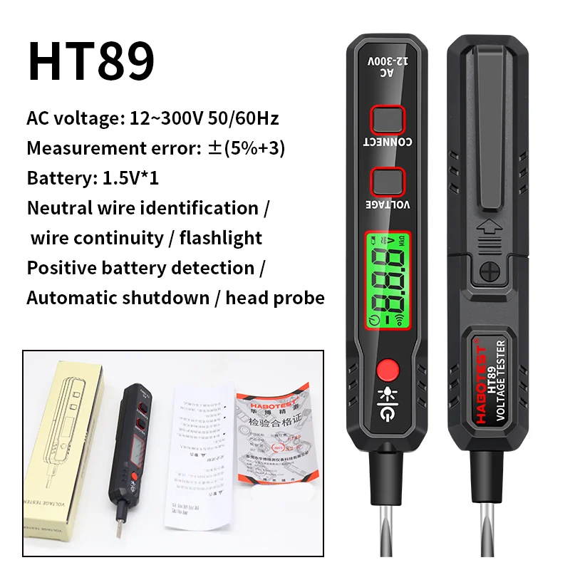 HT89 12V-300V Multitester  Non-contact Voltage Detector Tester  Pen Meter Pencil Indicator Electrician Tools Screen Display