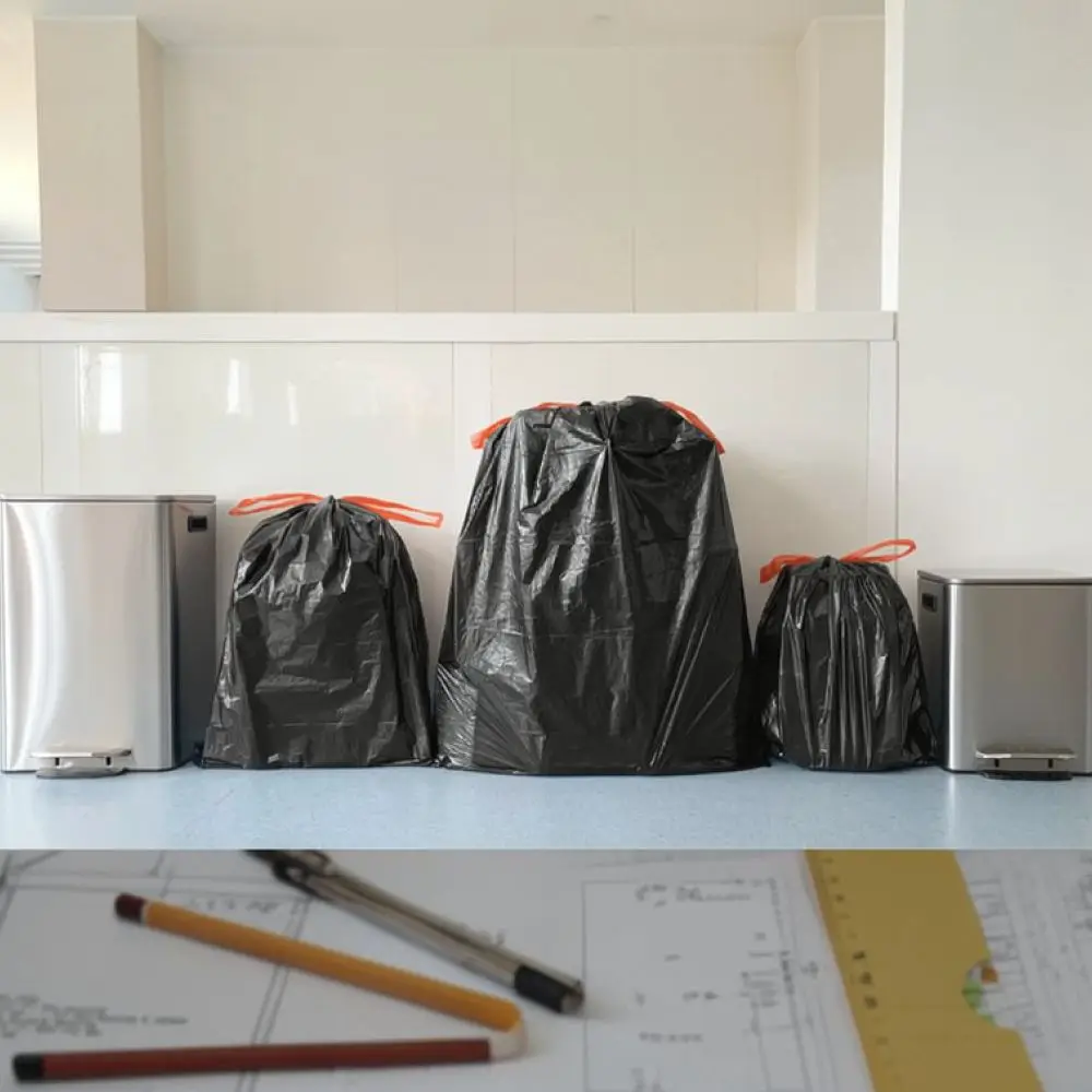 Thickened Black Garbage Bags Durable Drawstring Trash Liners For Home Kitchen Commercial Waste Management Supplies