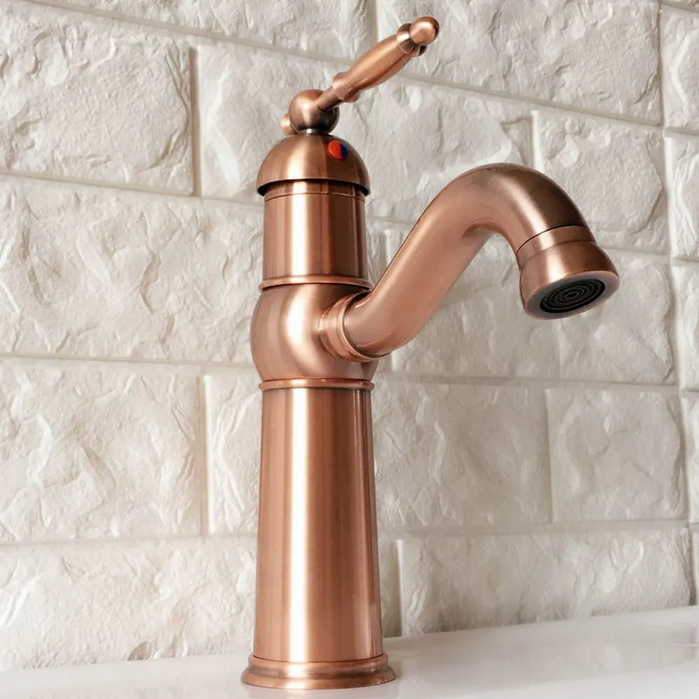 

Antique Red Copper Basin Faucet Cold And Hot Water Mixer Tap Bathroom Faucet Single Hole Water Faucet Deck Mounted Lnf389