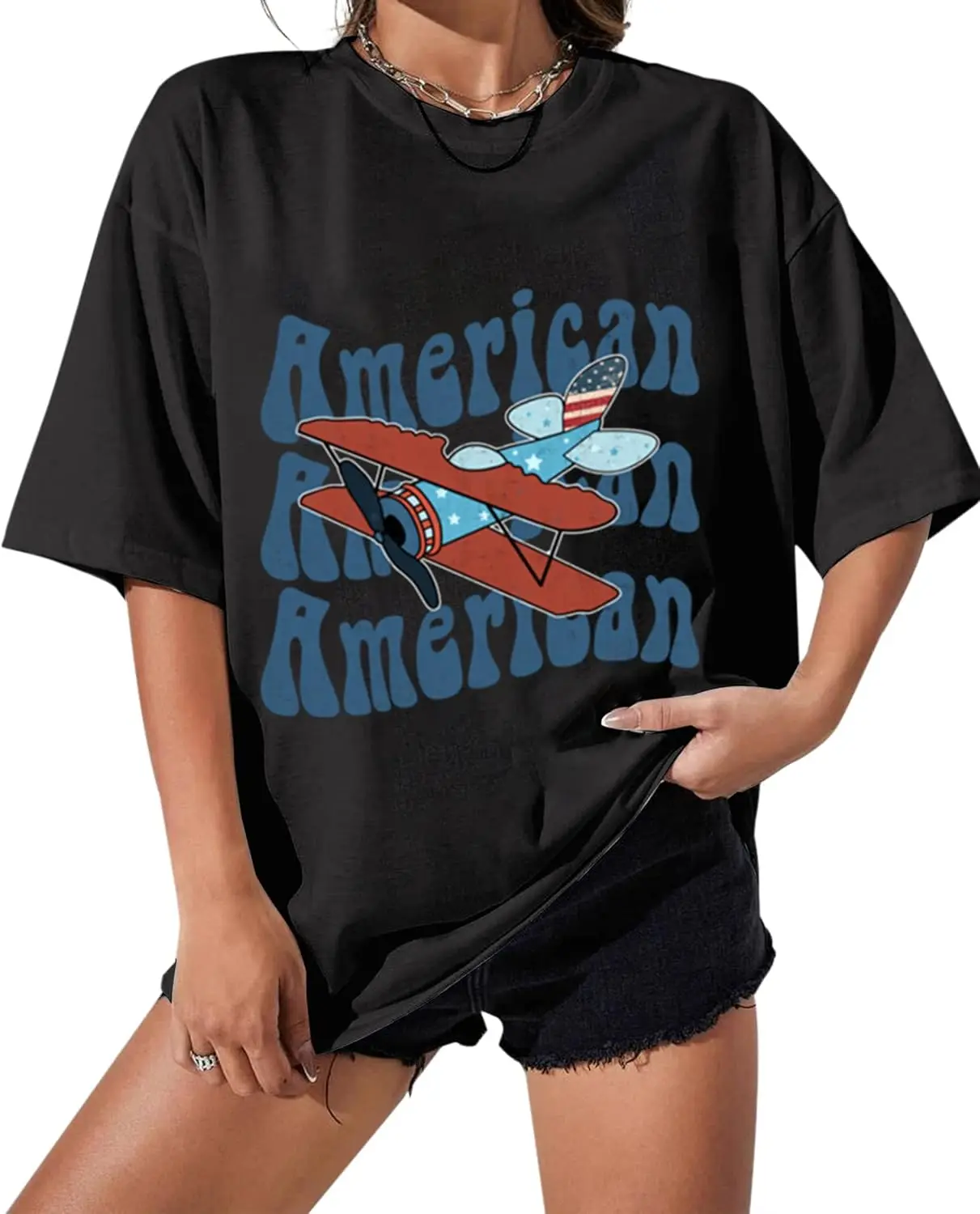 American Patriotic Oversized Tshirt USA Graphic Tees for Women American Flag Shirts 4th of July