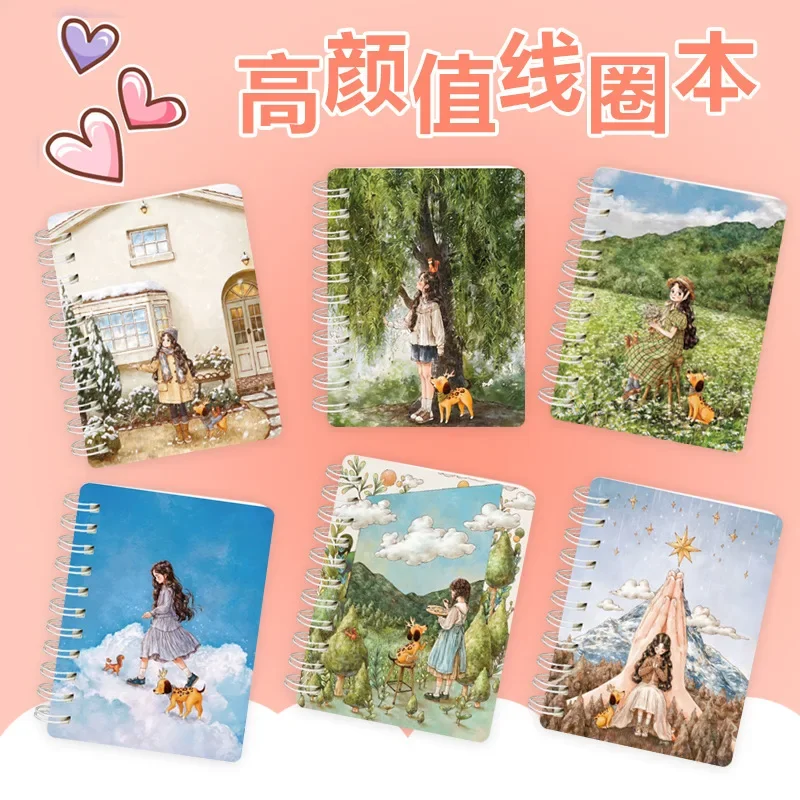 A7 Oil Painting Coil Notebook High Appearance Level Wind Girl Heart Portable Cartoon Cute Mini Book Sub-coil Book