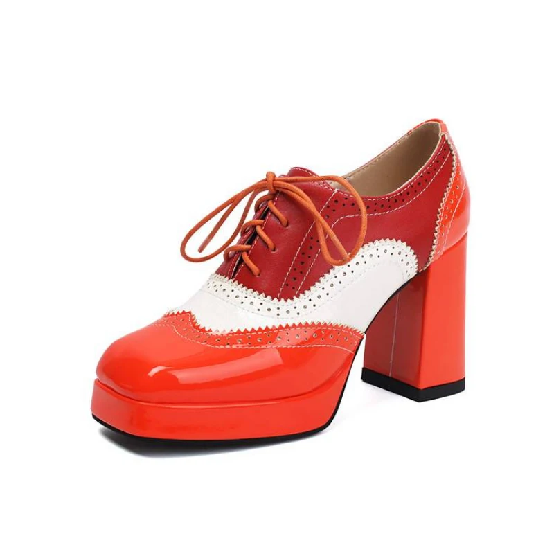 Pumps women shoes   Platform  Cross Straps  Big size  Fashion trend  Square toes  Mixed Colors  Retro  Banquets