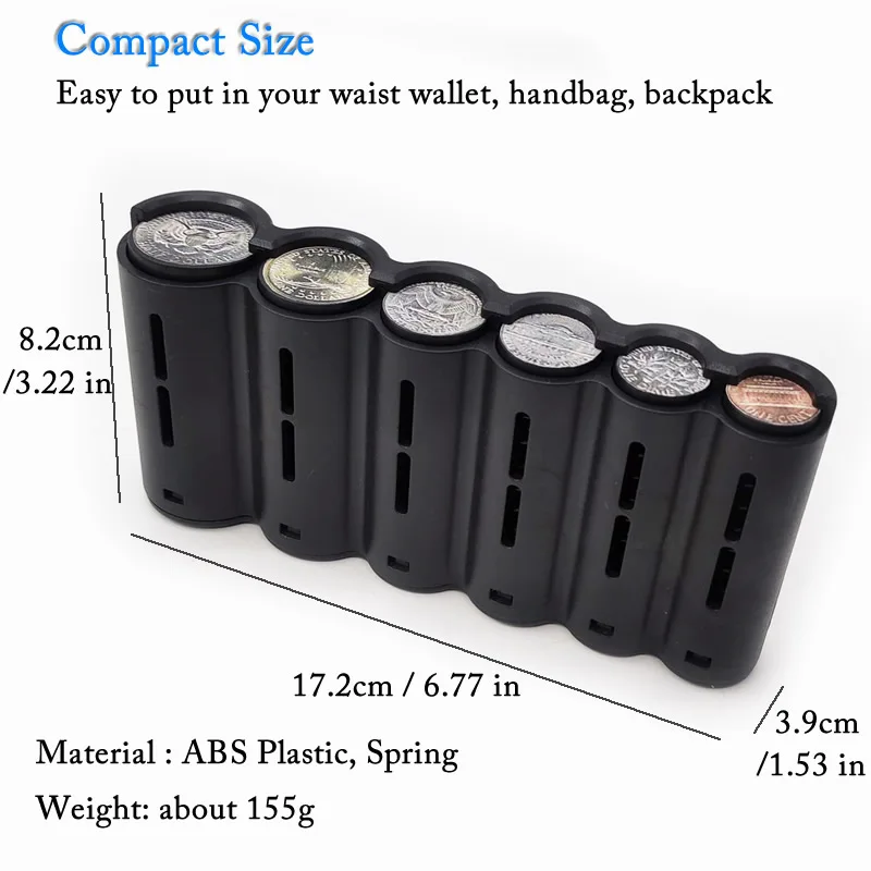 Portable 6 Slot USA Dollar Coins Holder Collector Coin Storage Dispenser With Spring For Waiter Driver Cashier Taxi Piggy Bank