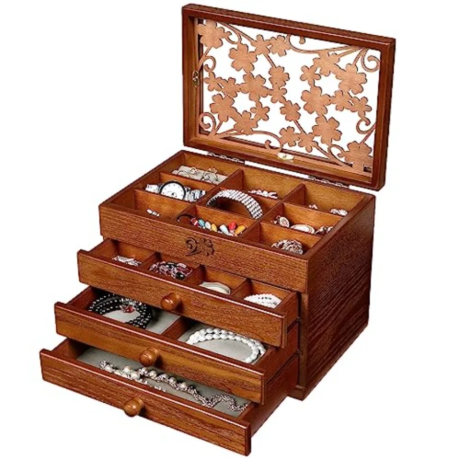 

Wooden Jewelry Box for Women with Drawers Medium Jewelry Storage Organizer