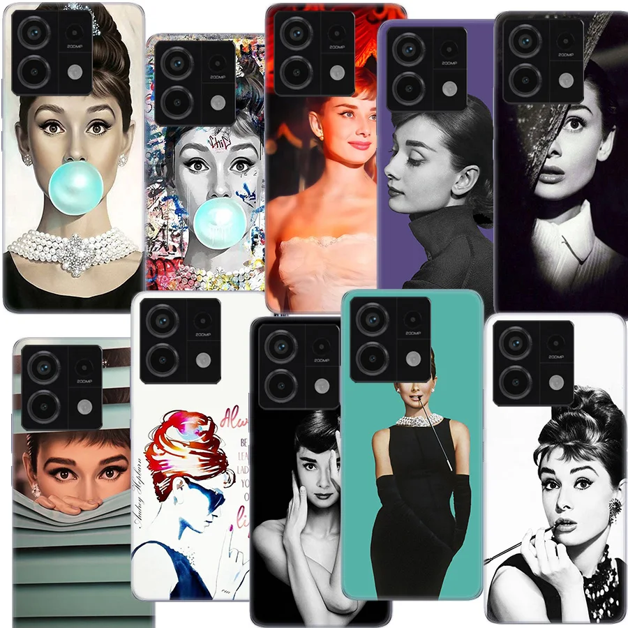 Audrey Hepburn Clear Phone Case For Redmi Note 13 12 Pro+ Plus 5G 12S 12 12C 10 10A 10C 9 9A 9C 9T 8 8A K70 K60 K20 Coque Capa H