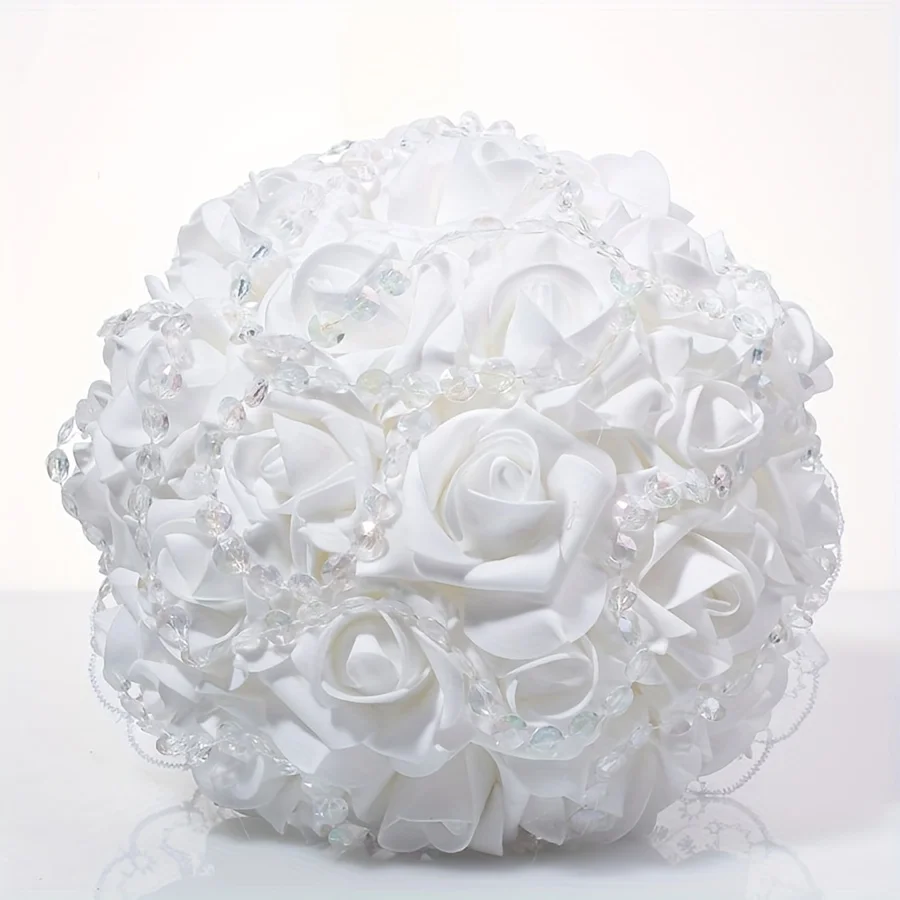 A Western-style rose and small rhinestones simulate a bridal bouquet held in hand image 4