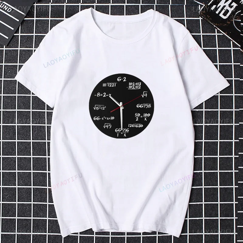 Fun math clock print pattern summer loose fashion casual trend Harajuku Street wear men and women universal short-sleeved Tshirt