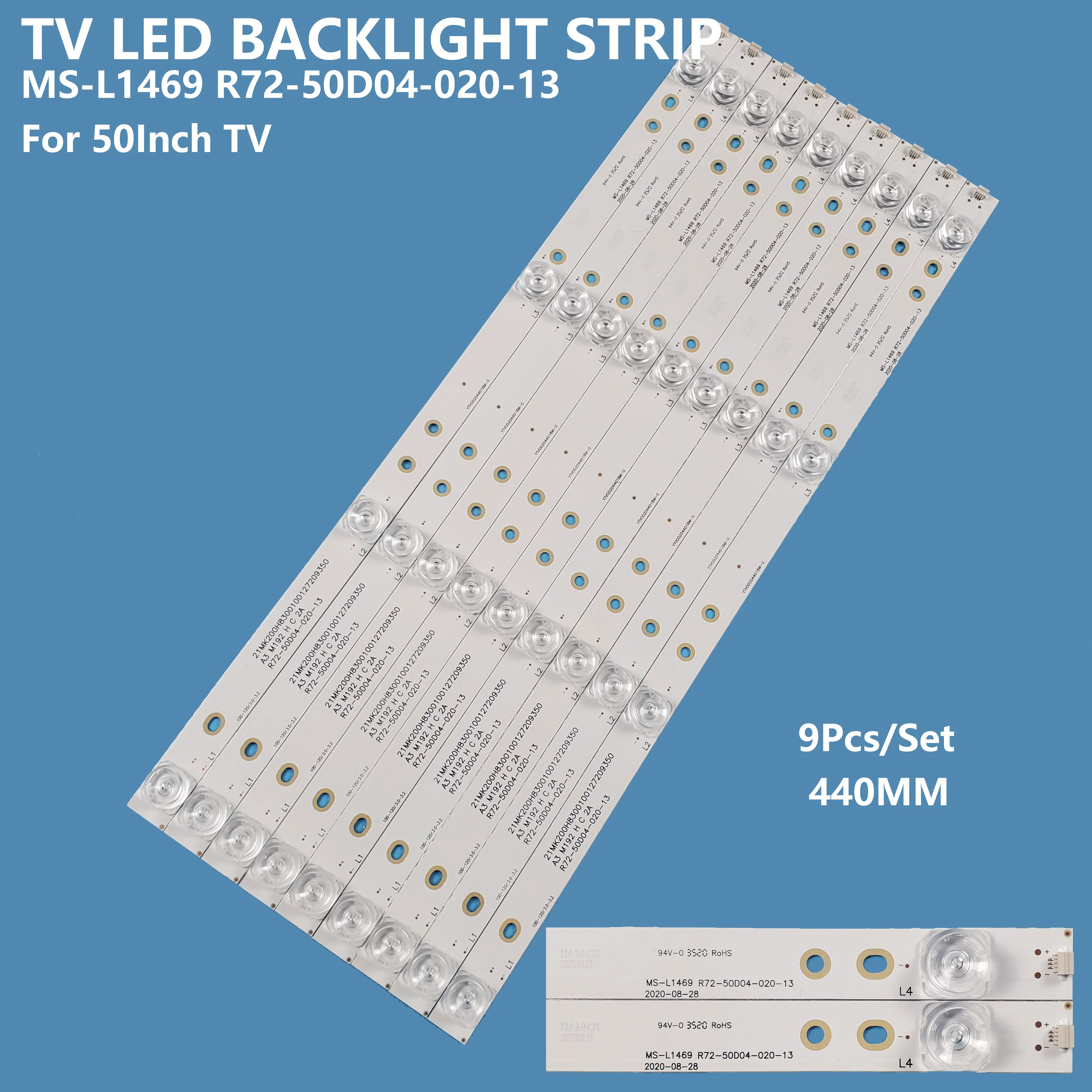 شريط إضاءة LED الخلفية للتلفزيون الذكي ، اكسسوارات الإصلاح ، الاستبدال ، MS-L1469 ، R72-50D04-020-13 ، 50in ، JS-JP50EU-042E ، 9 قطعة/المجموعة