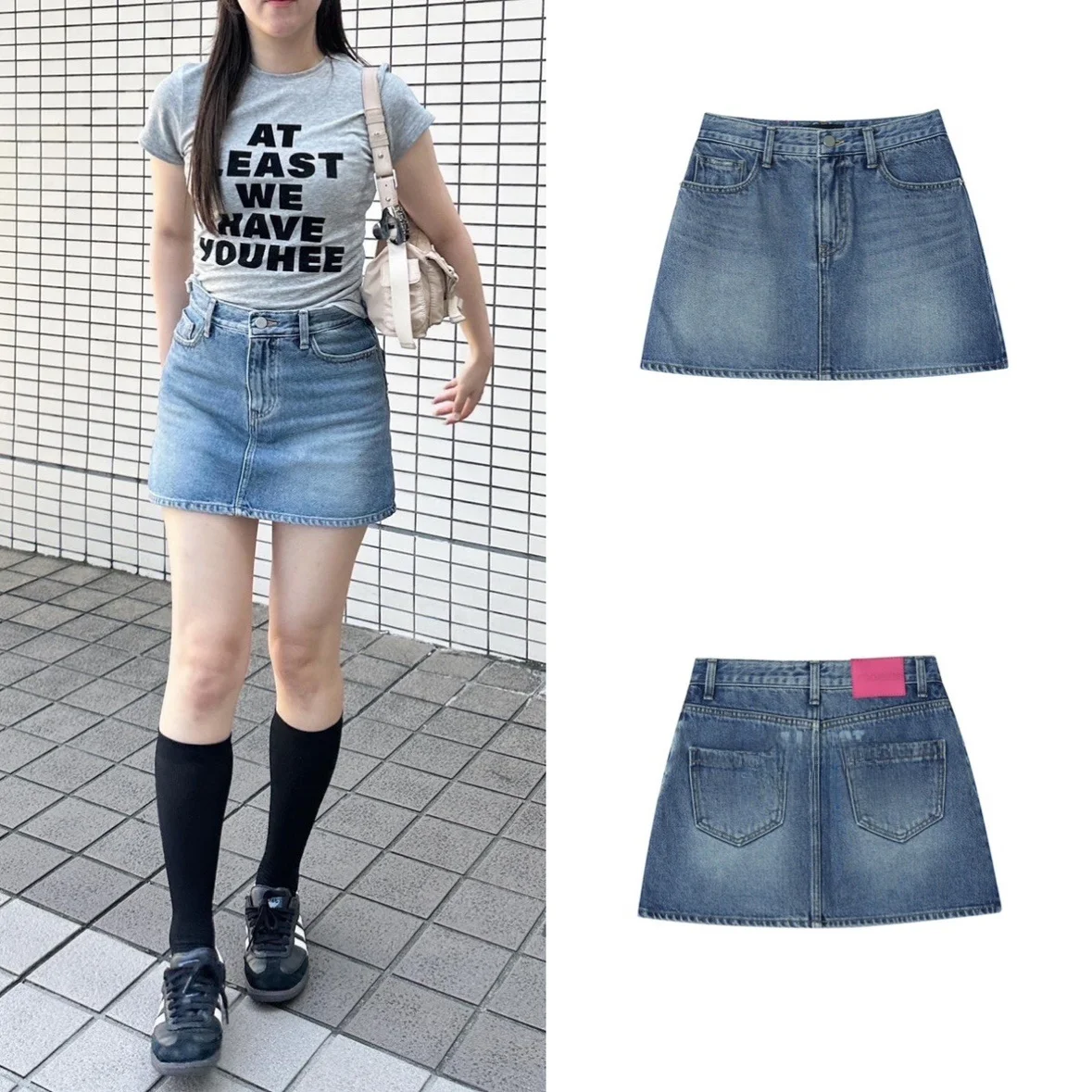 

Youh** 2024 Spring Sweet Girl's A-Line Skirt Denim Waed out Letter Print Cotton 00% ort Skirts for Women