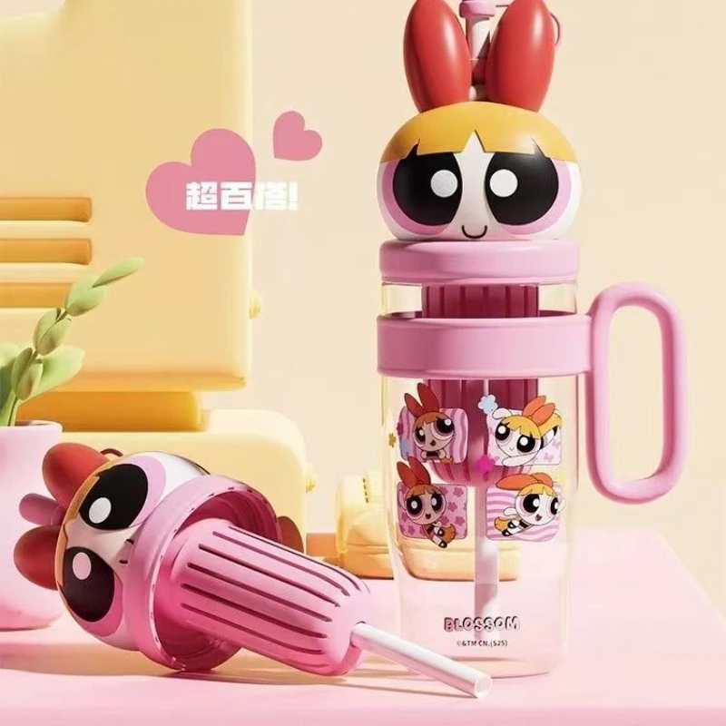 The Powerpuff Girls Season Bouteille d'eau 2025 Nouveau modèle Tasse de paille avec compartiment à thé en plastique Ice King Cup Festival Cadeaux Anime