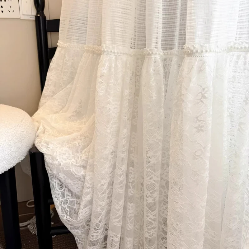 Custom Size French Embossed Braided Small Fragrant Textured Flower Skirt Gauze Bedroom Living Room Balcony Gauze White Tulle