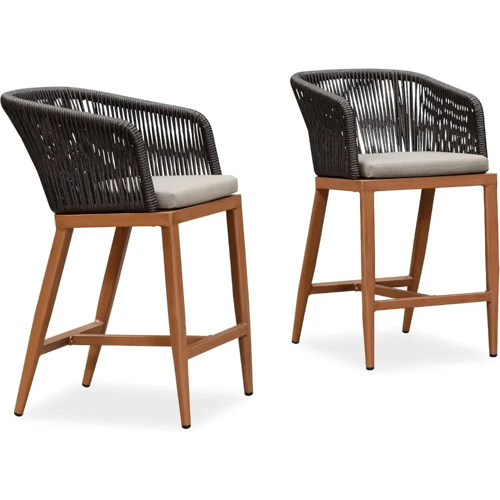 

Counter Height Bar Stool Set of 2 Woven Rattan Counter Stool Bar Chairs Outdoor Barstool for Patio Island Lawn Kitchen Brown