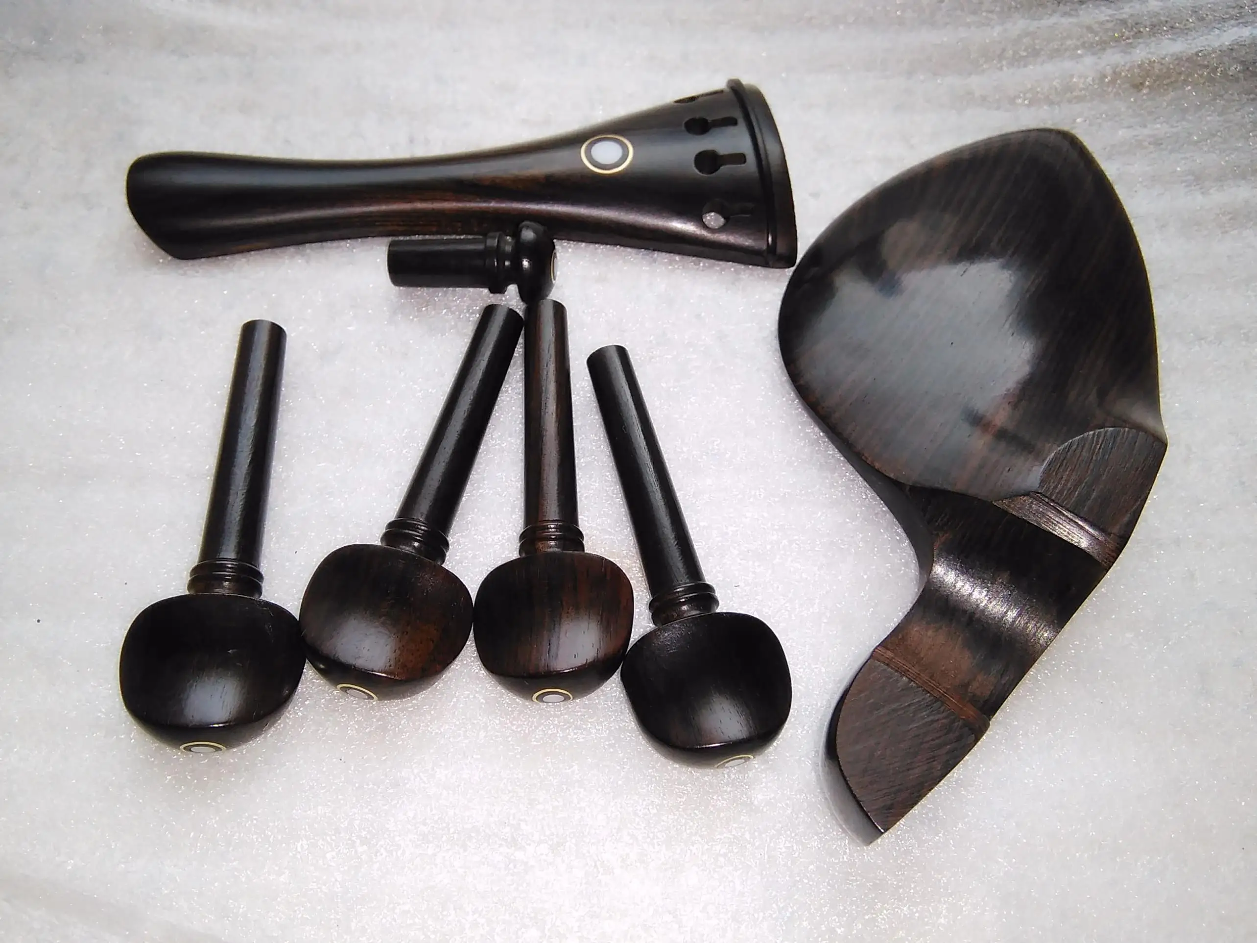 6 Sets EBONY Violin Fitting 4/4 Quality Violin Parts with Tail Piece, Chin Rest Pegs and End Pin