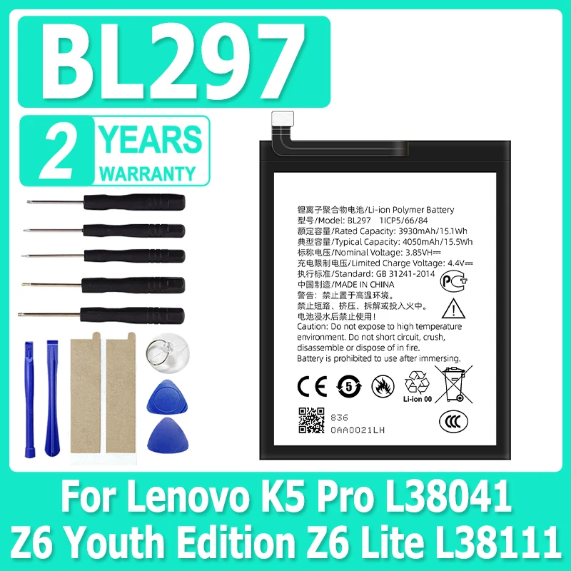 

XDOU BL297 4050mAh Phone Battery For Lenovo K5 Pro L38041 / Z6 Youth Edition Z6 Lite L38111+Tools