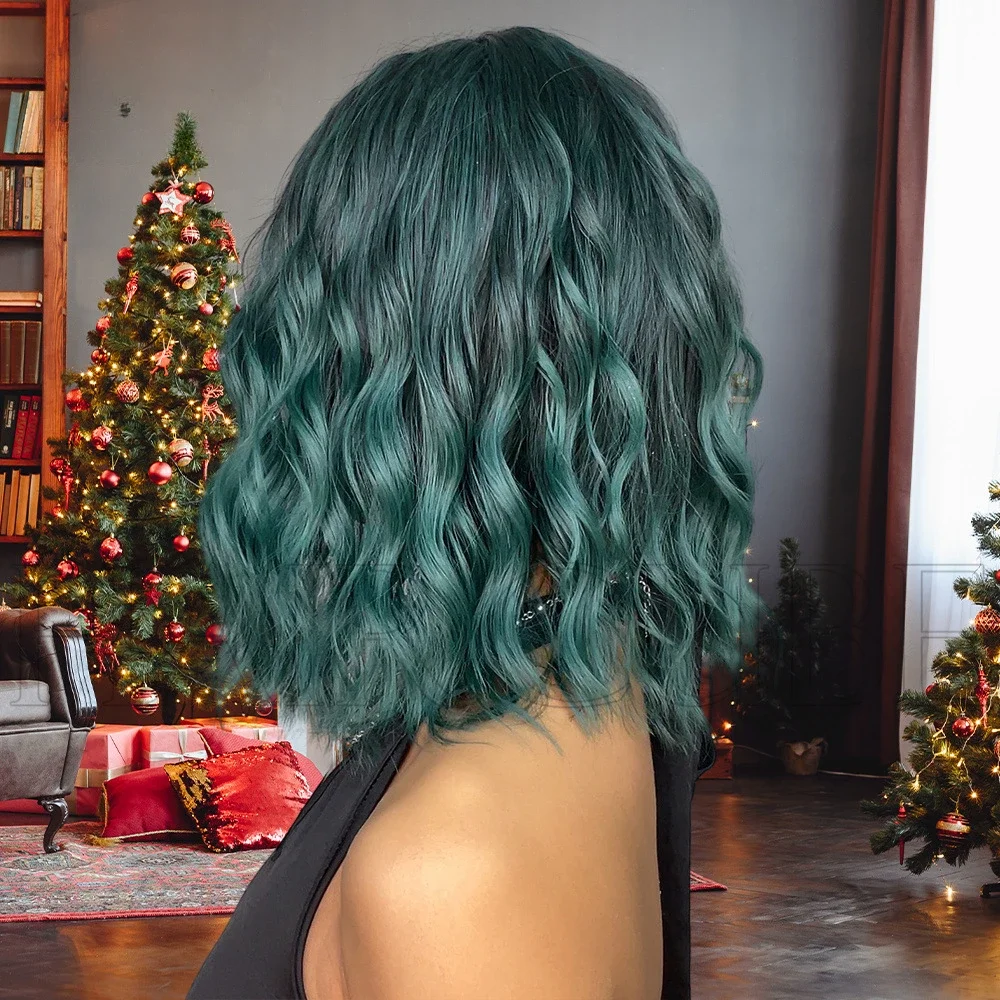 Cheveux courts bouclés à longueur d'épaule pour dames, nickel é vert et blond, Halloween, ultraviolets