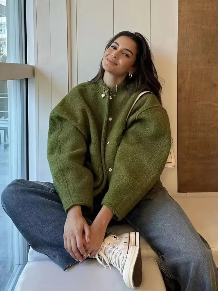 

HH женская модная куртка-бомбер, винтажное однобортное пальто с длинными рукавами, женская повседневная свободная верхняя одежда, шикарные топы