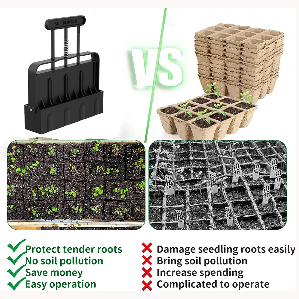 Handheld Seedling Soil Block Maker 5x5cm Soil Blocker Soils Blocking With Dibbers Garden Crock Making Seedlings