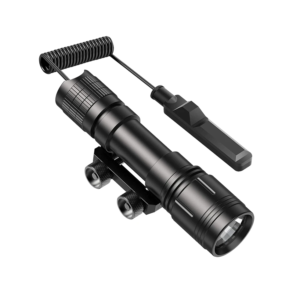 Professional Tactical Flashlight 1200 Lumen 20mm Rail Mounted Aluminum Matte Black LED Weapon Light with Remote Pressure Switch