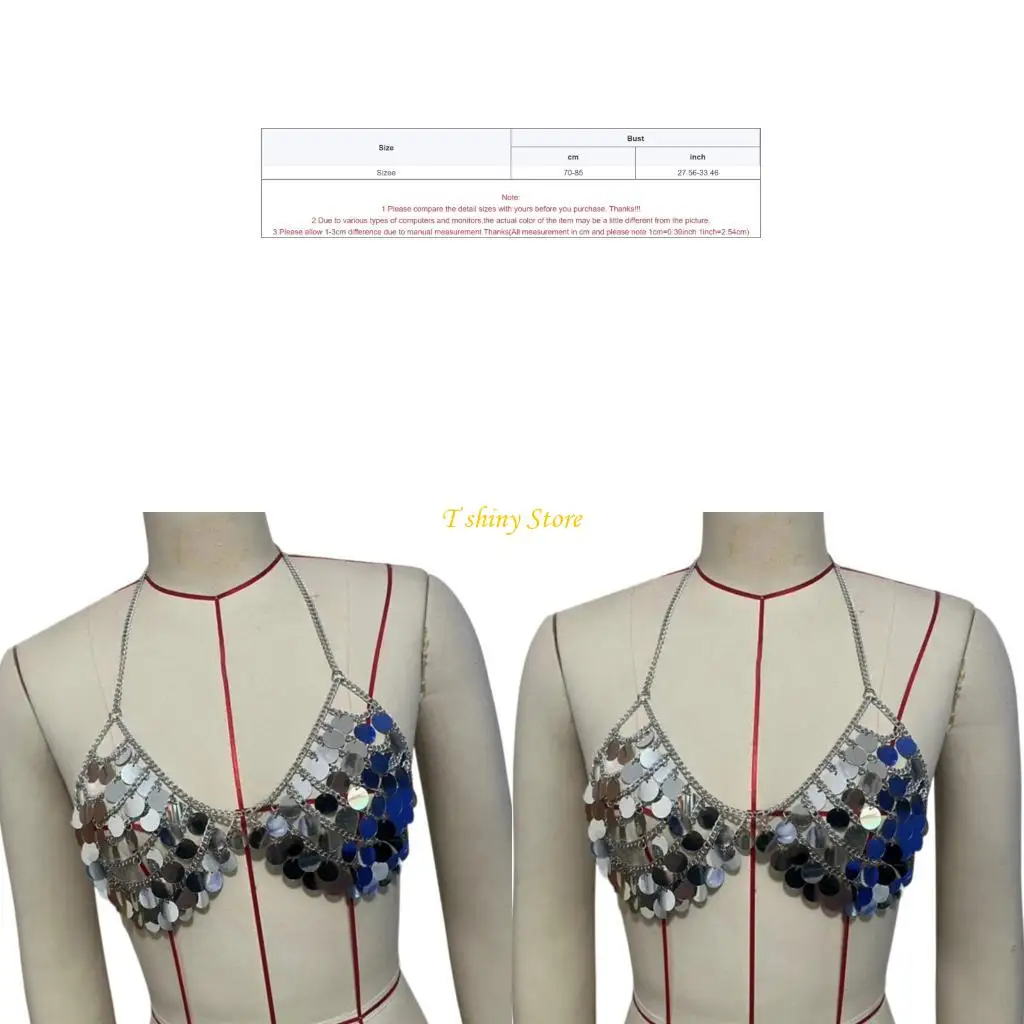 N58F Festive Sequins Vest Top Pair With Chain For Dance Practice Or Party Costumes