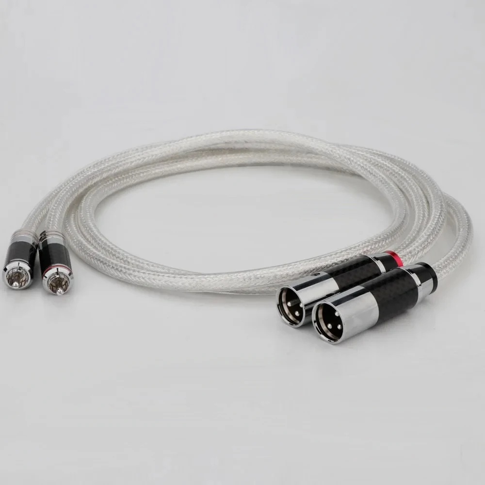 HIFI 99.998% Pure Silver Carbon Fiber XLR to RCA Cable 18AWG Interconnect Solid PSS Pure Silver Core Silver-Plated Plug