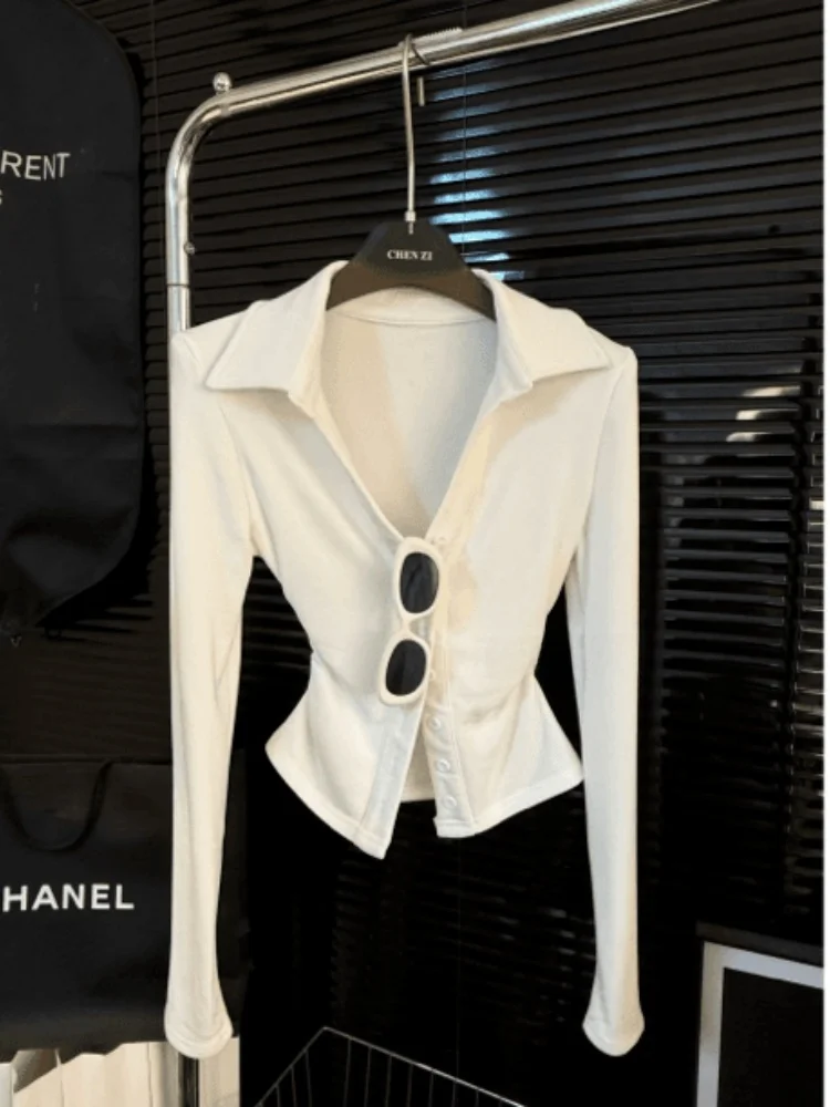 

Cool Spicy Pure Color Slim Fit irt Korean Sle Women's Faion New irt eat Matchabili Long Sve Casual Top