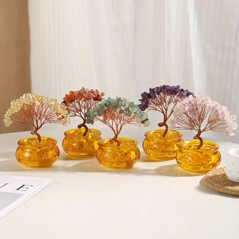Natural Amethyst Tree Agate Base Crystal Gravel Pachira Macrocarpa Home Crafts Office Desk Surface Panel Ornaments