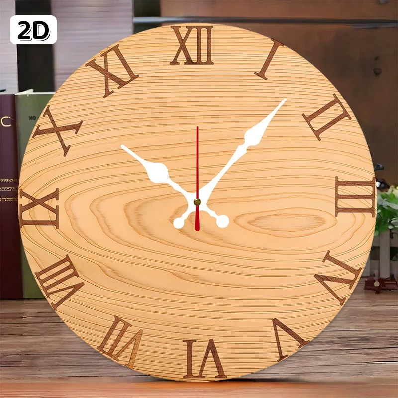 Pine Wood Roman Numeral Wooden Round Silent Hanging Wall Clock, For Living Room, Office, Study Room, Bedroom, Home Decoration