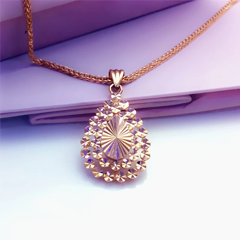 585 purple gold plated 14K rose gold new shiny creative water drop pendant neckalce for woman heavy sense fashion party jewelry