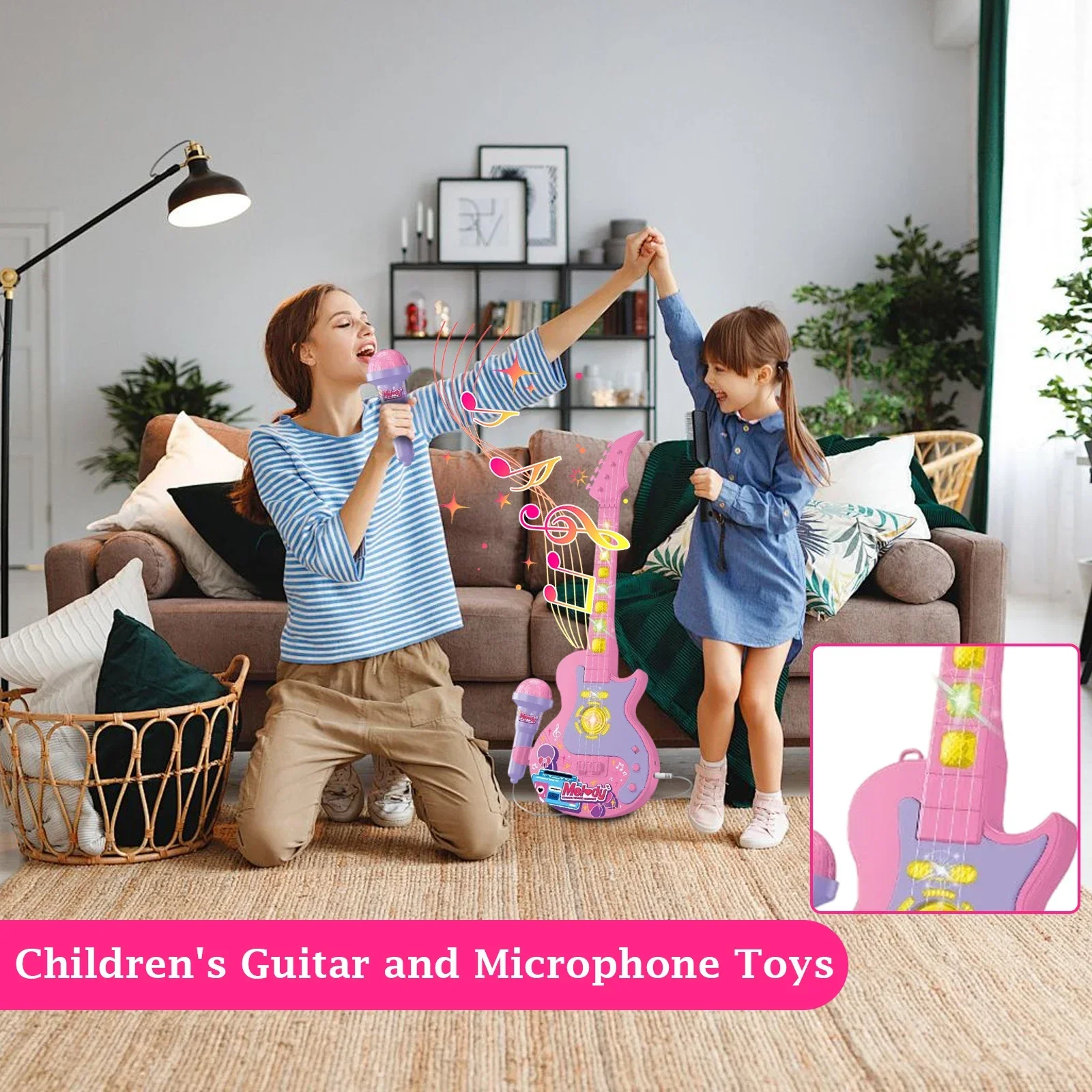 Children's& Karaoke Microphone Guitar with Stand Educational Toy Brain Training Music Gift Suitable for Boys and Girls view 2