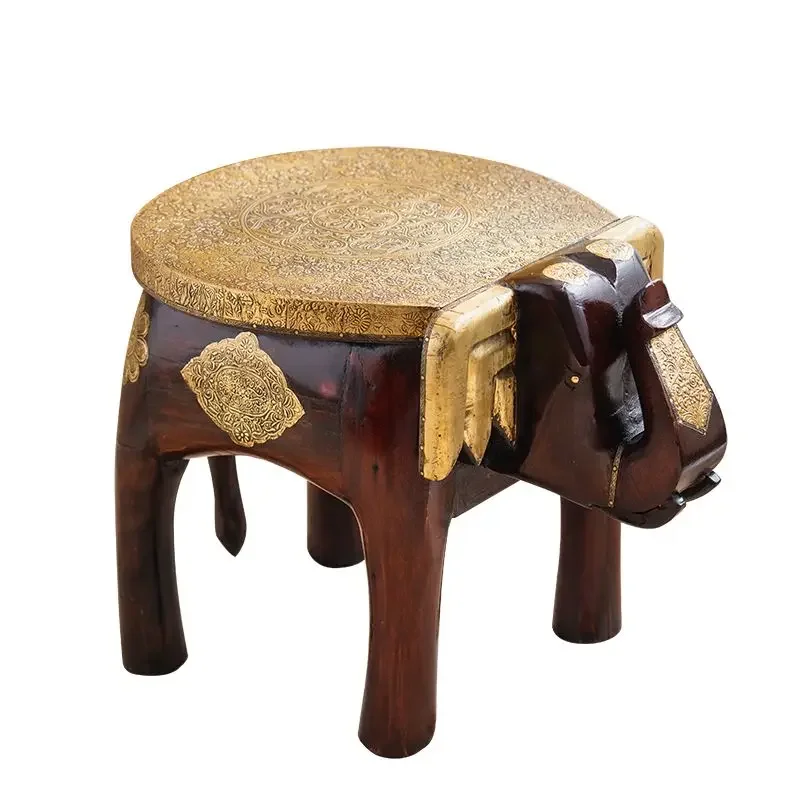wood stool, household creative elephant, brass low stool, living room coffee table stool entrance shoe changing stool
