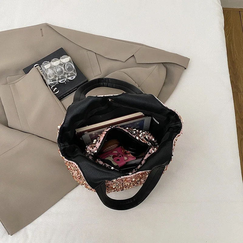 عالية السعة المرأة حقيبة موضة مطرزة تحت الإبط الفاخرة لامعة حقيبة كتف تنوعا حقيبة يد للسيدات حقيبة صغيرة 2 مجموعة حقائب اليد