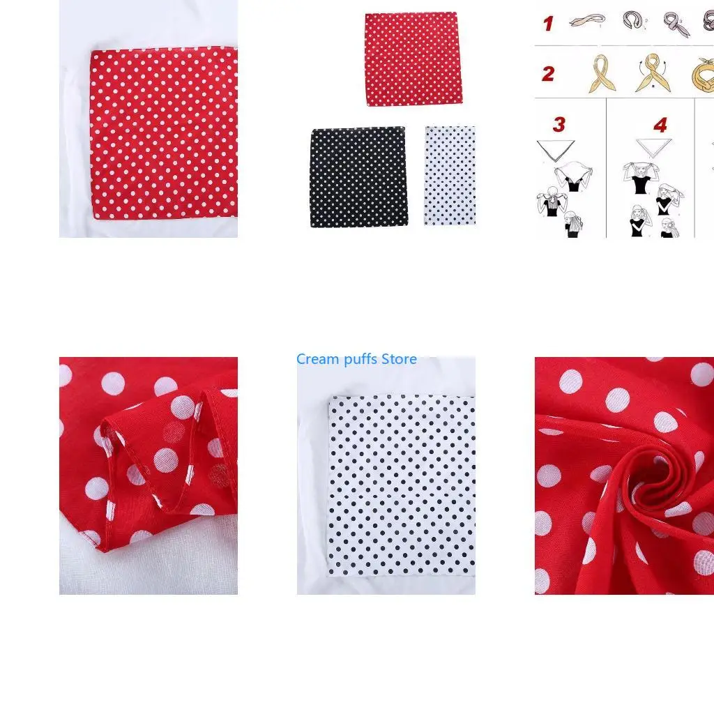 50LE 55x55cm Women Unisex Vintage Large Polka Dot Square Scarf Cotton Sport for Head