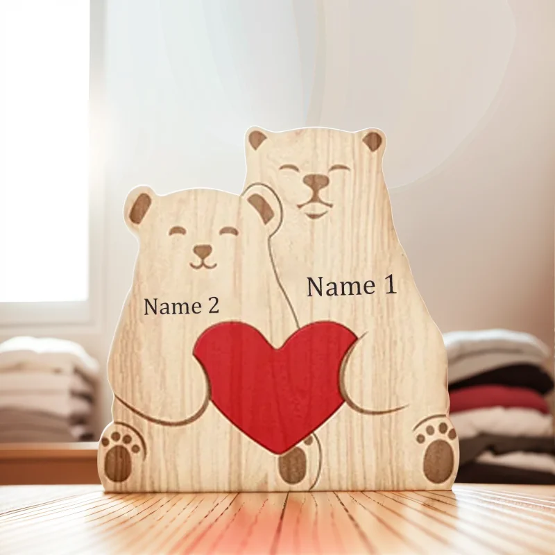 Wooden Family Art Puzzle Personalized Custom Bear Shaped Wooden Carvings Sculpture Table Ornaments Decor Gift For Family Members