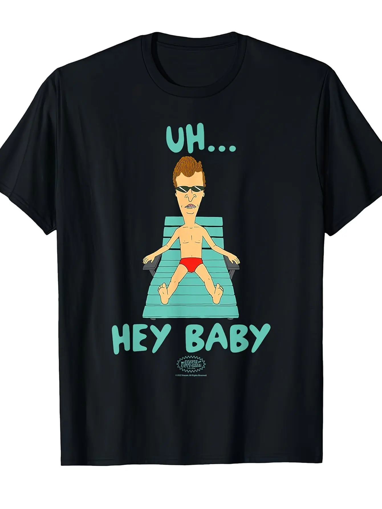 Men's Beavis and Bart Head Hehe and Er Hey Print T Shirt Black Pop Culture Creative Short Sleeve Classic TV Theme Design Casual Wear and Theme Party Preferred Comfortable Version Adult Everyday Clothing XL Optional Warehouse Delivery