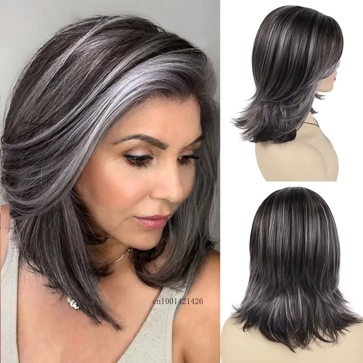 Synthetic Grey Hair Wig for Women Older Ladies Natural Wigs Daily Cosplay Carnival Party Soft Fluffy Heat Resistant Mommy Wig