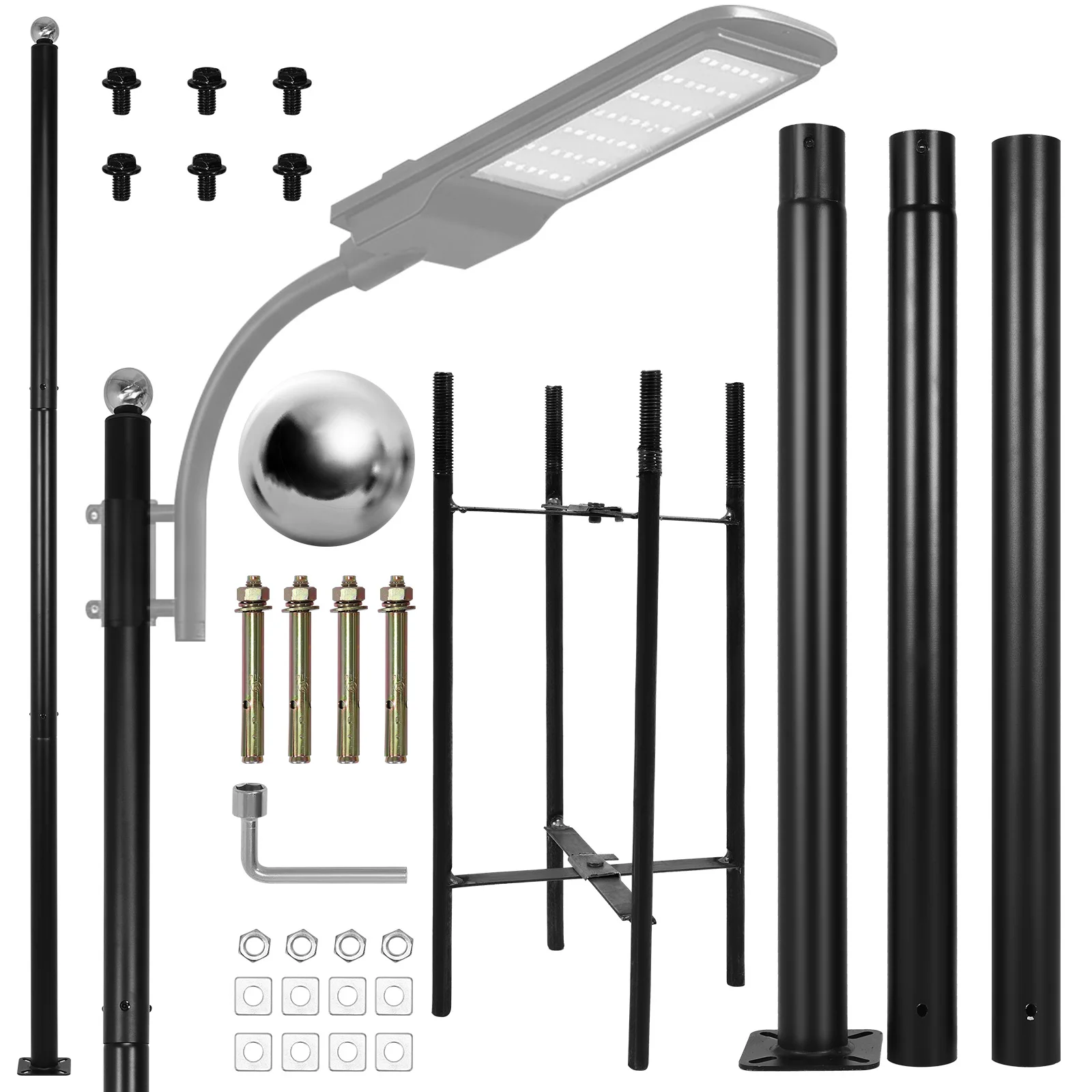 

10Ft Tall Courtyard Light Pole with Rebar Cage Base 3-Meter Straight Road Pole Weather-Resistant for Parking Backyard Patio Yard