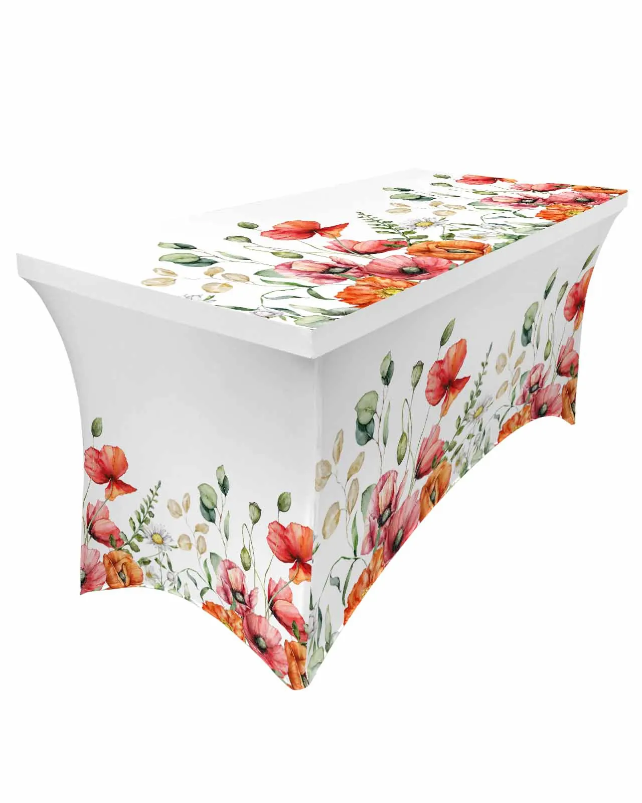 

Plant Flowers Poppy Rectangular Elastic Table Skirt Wedding Hotel Table Cover Holiday Dining Table Tablecloth