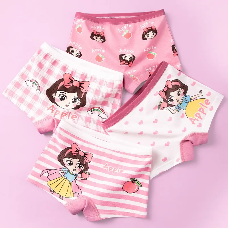 4 Pcs/ Little Kids Girls Underwear Toddler Soft Cotton Boxer Briefs Panties Cute Pattern Cotton Comfort Breathable