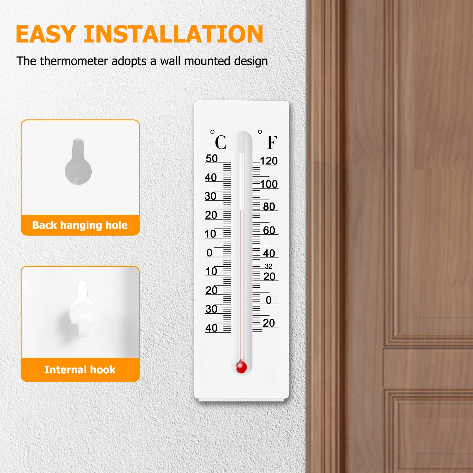 Wall Thermometer with Key Hider Secret Compartment Indoor Outdoor Vertical Dual Scale Temperature Reading Home Security Storage