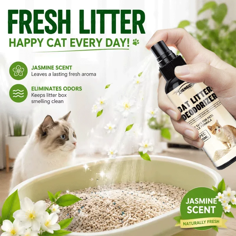 100ml Litter Box Freshener Spray Cat Odor Neutralizer Pet Urine & Ammonia Remover for Bentonite Silica Cat Litter
