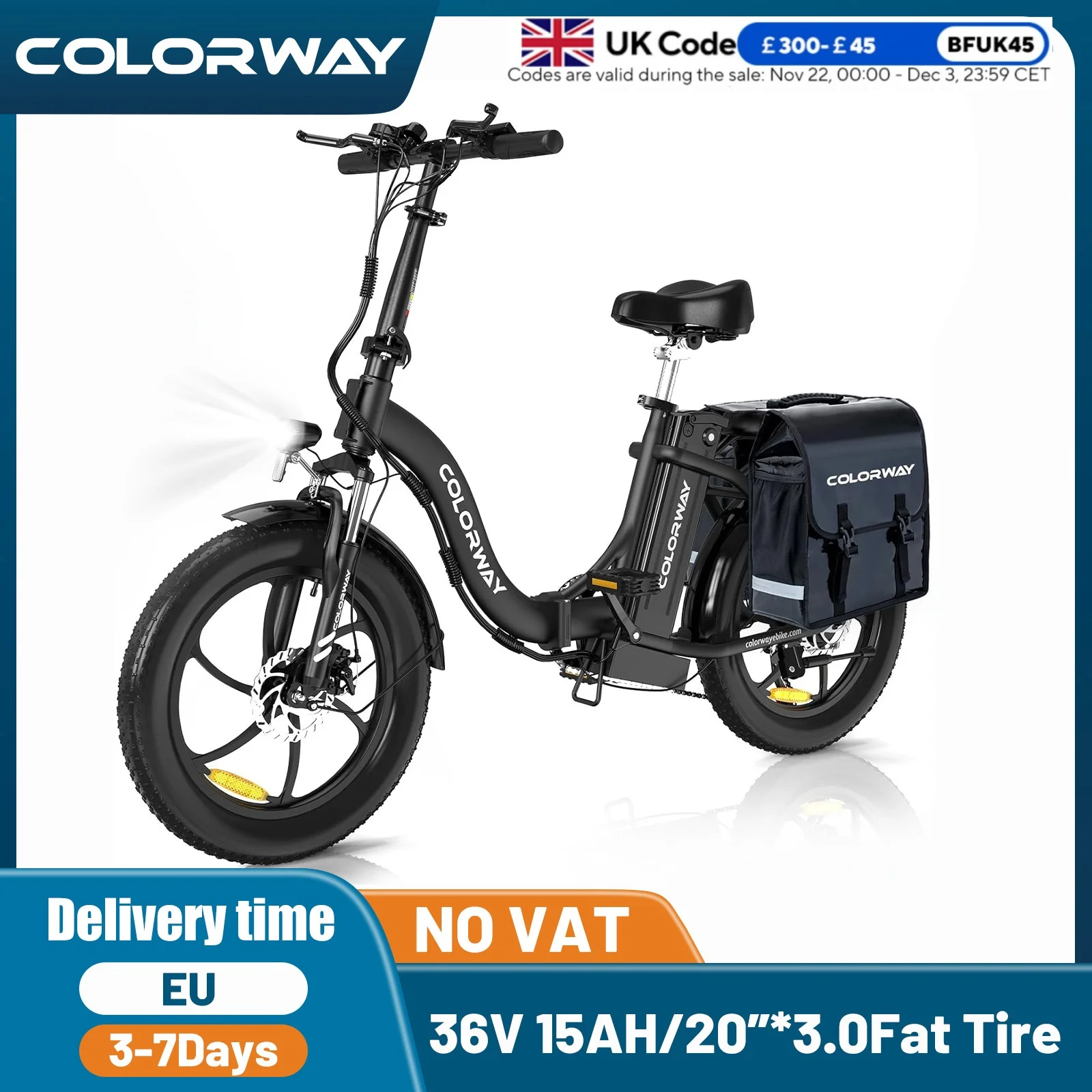 COLORWAY 20'' Electric Bike, Folding EBike with 36V 15Ah Removable Battery, 7-Speed,with 250W Motor, Unisex Adult with LCD