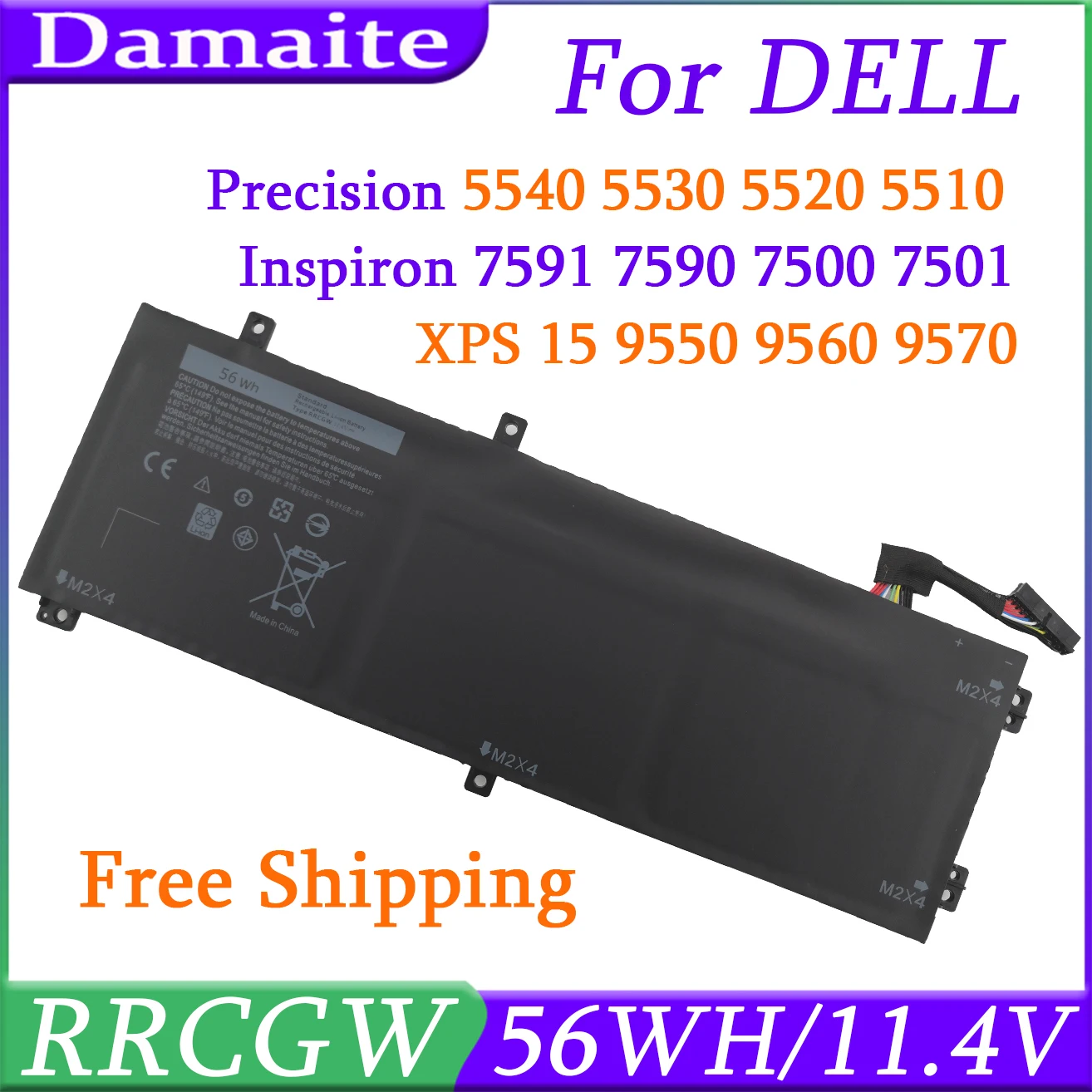 

RRCGW M7R96 Laptop Battery for DELL Precision 5510 5540 5530 5520 XPS 15 9550 9560 9570 Inspiron 7591 7590 7500 7501 56Wh 11.4V