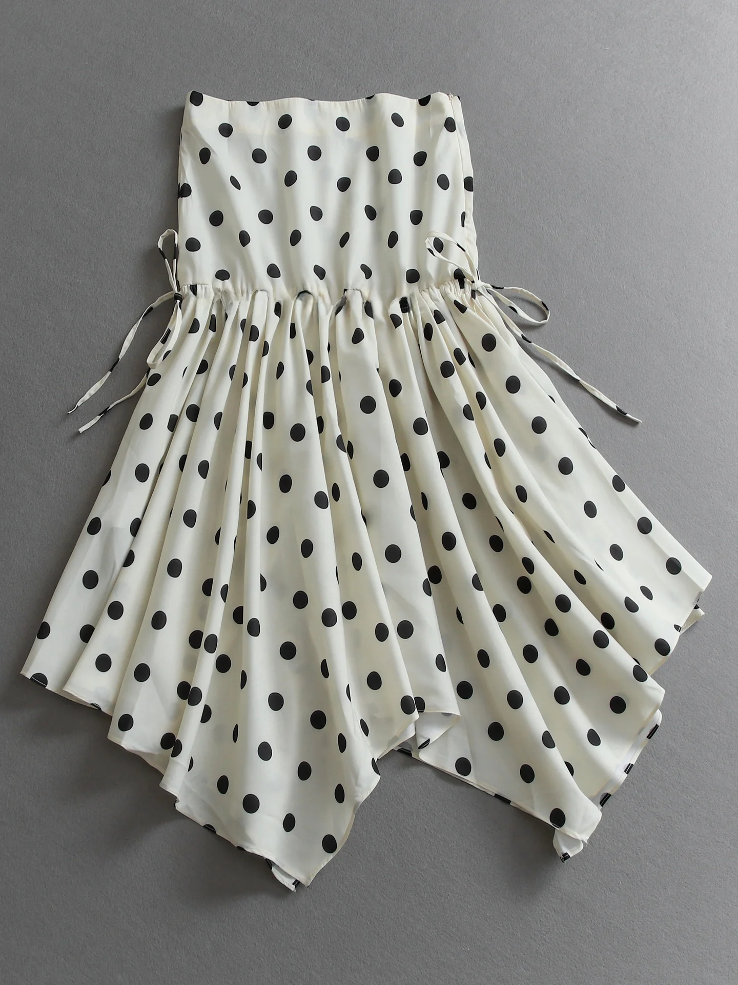 Color Block Polka Dot Drawstring Waist Slimming Asymmetrical Strapless Dress Vacation Style Sexy One Shoulder Women's Dress