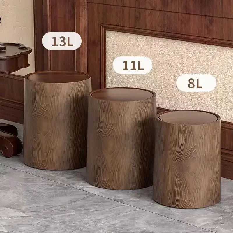 Retro Wood Grain Trash Can Household Large Capacity Living Room Kitchen Bathroom Office Commercial Chinese Paper Basket