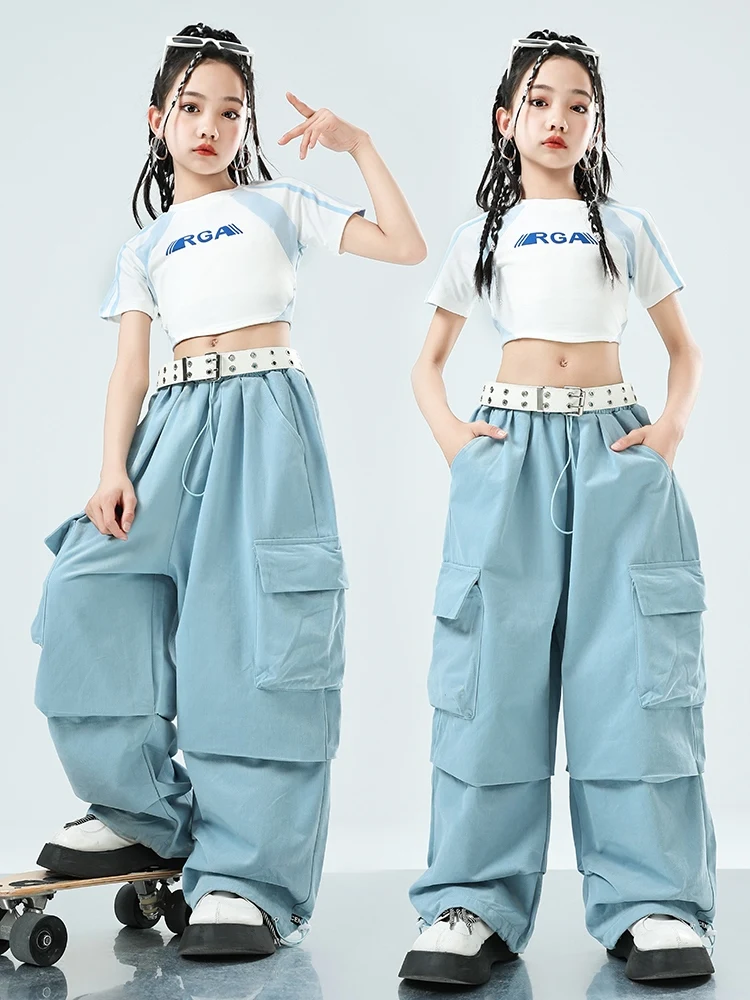 Jazz Dance Costume Kids Hiphop Runway Wear Street Dance Trendy Outfits Girls Trendy Cool Performance Suit Hip-Hop Set XH110