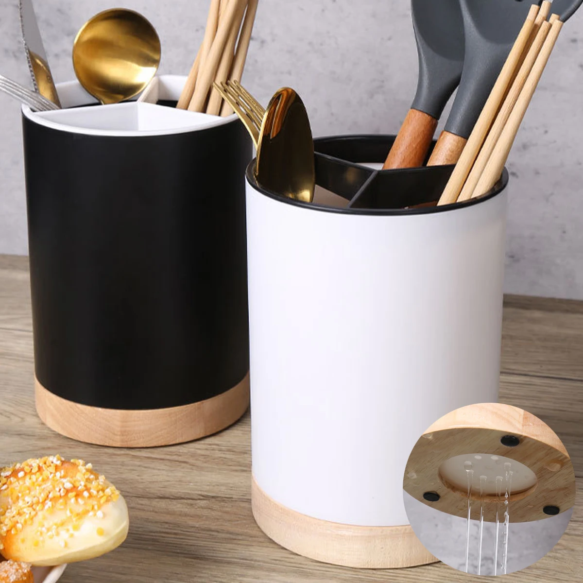 Kitchen Tableware Storage Utensil Holder Cutlery Drainer Detachable 3 Divided Bucket Plastic Chopstick Spoon Storage Rack