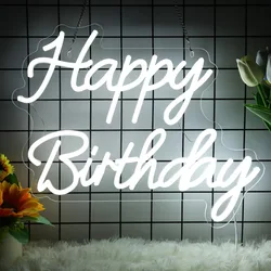 Happy Birthday Neon Sign Happy Birthday Backdrop LED Neon Happy Birthday Light Up Party Decoration Gifts 16''(White)