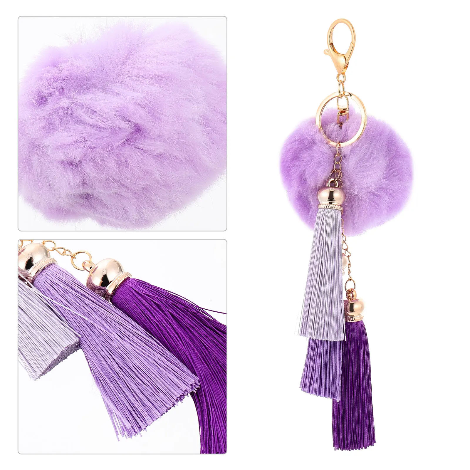 

1Pcs Keychain Pendant Portable Small Purple Spherical Bag Charm Unique Tassel Creative Car Key Ring Adorable Storage