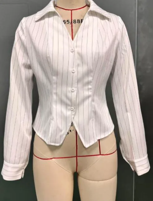 

2026 Elegant New Fashion Casual Autumn Temperament Striped Long Sleeved Shirt Tops for Women's Clothing