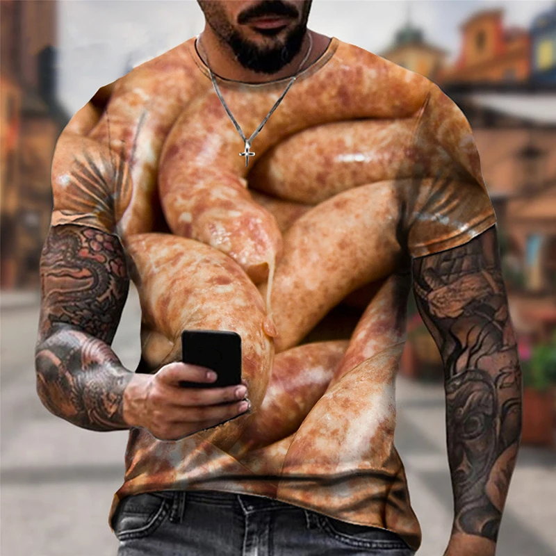 Sausage Food 3D Print T-shirt Fashion Men Woman O-Neck T Shirts Summer Oversized Tees Harajuku Streetwear Kids Male Funny Tops